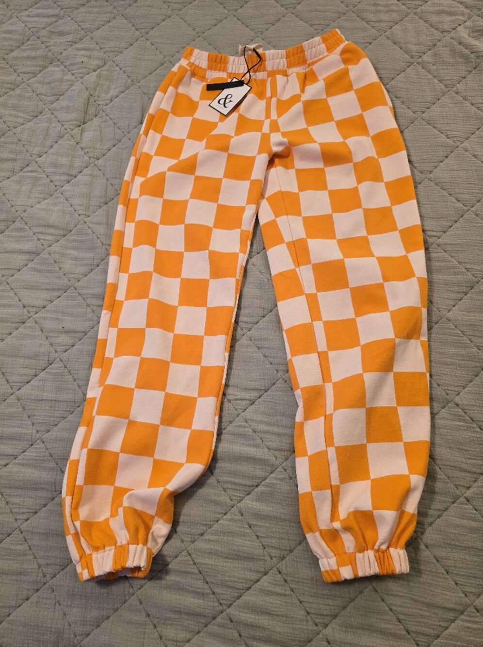 AMPERSAND AVE Orange and Cream Checkerboard Jogger Pants